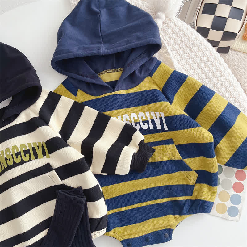 Baby Stripe Letter Hooded Bodysuit