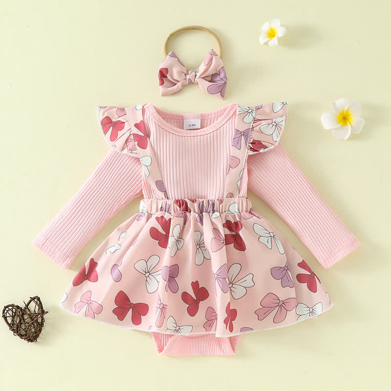 3pcs Baby Flower Ribbed Bodysuit and Skirt