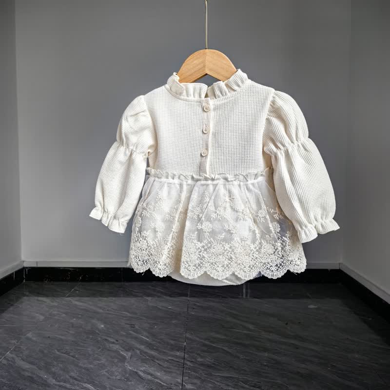 Baby Girl Waffle Lace Skirted Bodysuit