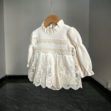 Baby Girl Waffle Lace Skirted Bodysuit