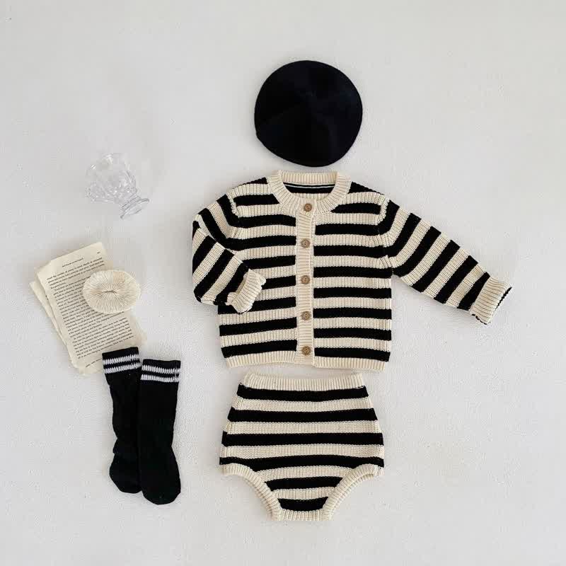 Baby 2-Piece Black Striped Knitted Set