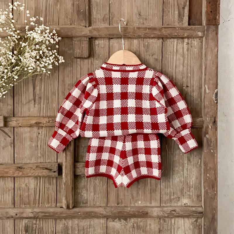 Baby 2-Piece Red Plaid Knitted Set