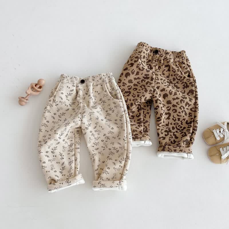 Baby Fleece Lined Corduroy Flower Pants