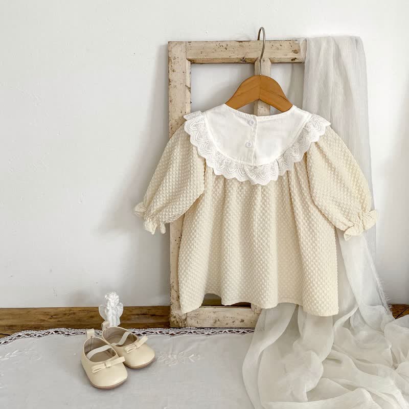 Baby Lace Embroidered Bear Apricot Dress