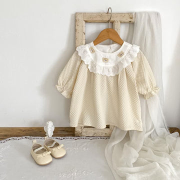 Baby Lace Embroidered Bear Apricot Dress