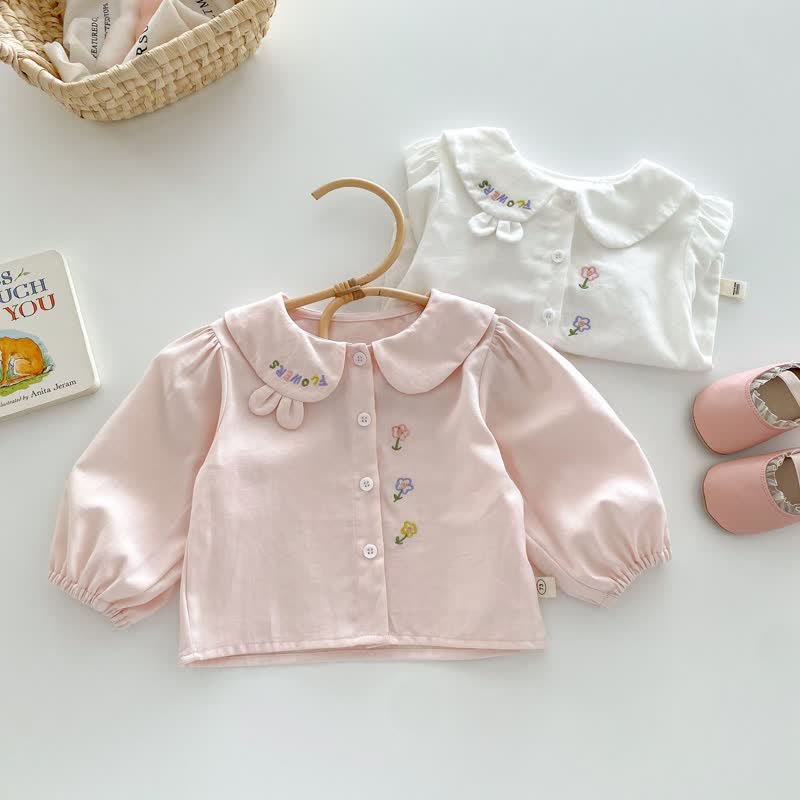 Kid Girl Doll Collar Embroidered Shirt Top