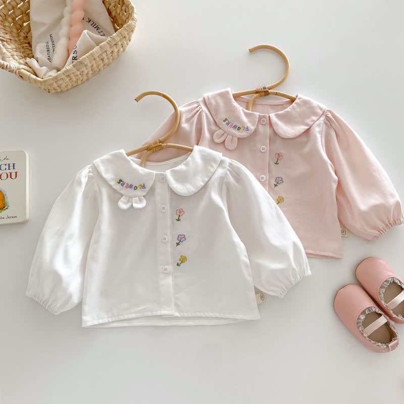 Kid Girl Doll Collar Embroidered Shirt Top