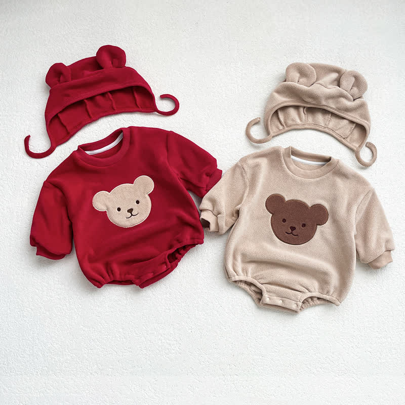 Baby Bear Fleece Bodysuit with Hat