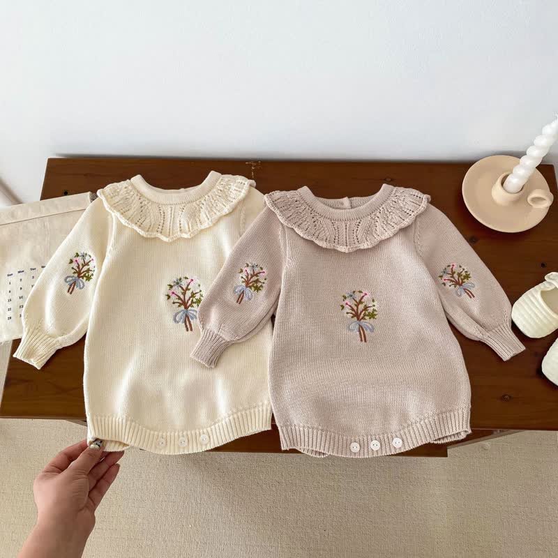 Baby Girl Embroidered Knitted Bodysuit