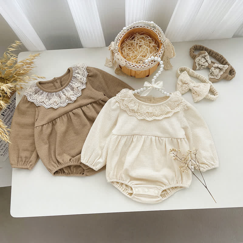 Baby Waffle Lace Bodysuit with Hat