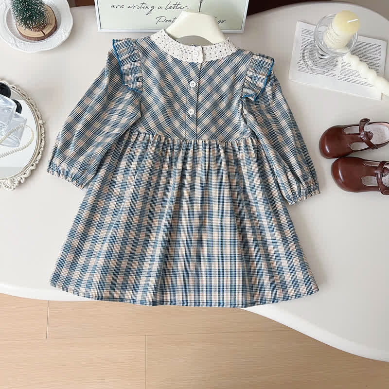 Toddler Girl Pastoral Plaid Lace Dress