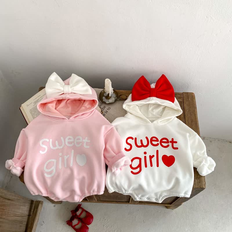 SWEET GIRL Baby Bow Hooded Bodysuit