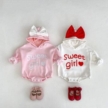 SWEET GIRL Baby Bow Hooded Bodysuit