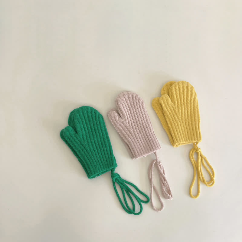 Toddler Kid Solid Color Halterneck Twist Gloves