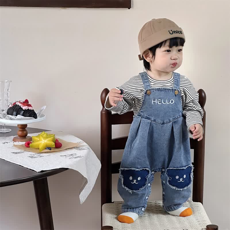 HELLO Baby Denim Bear Blue Overalls