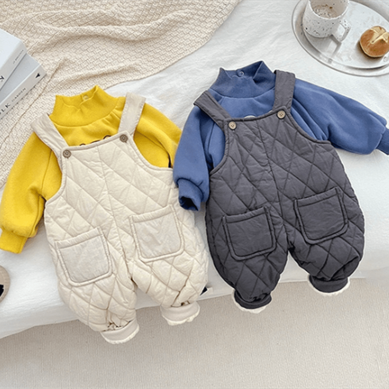 Baby Fleece Lined Solid Color Quilting Overalls