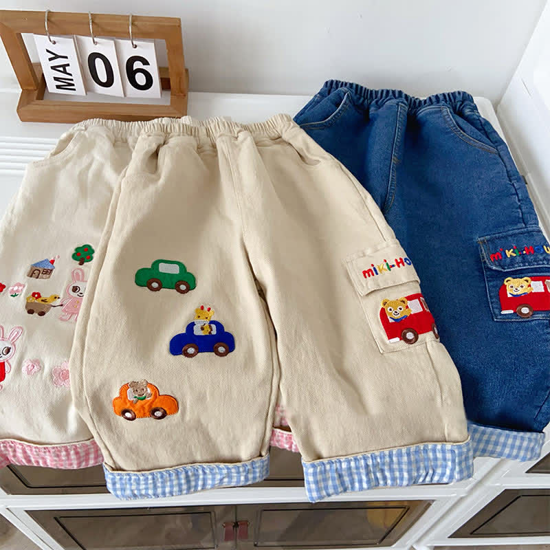 Toddler Animal Vehicle Denim Plaid Pants