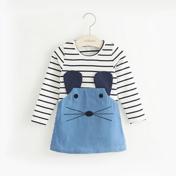 Toddler Girl Cute Mouse Striped Dress