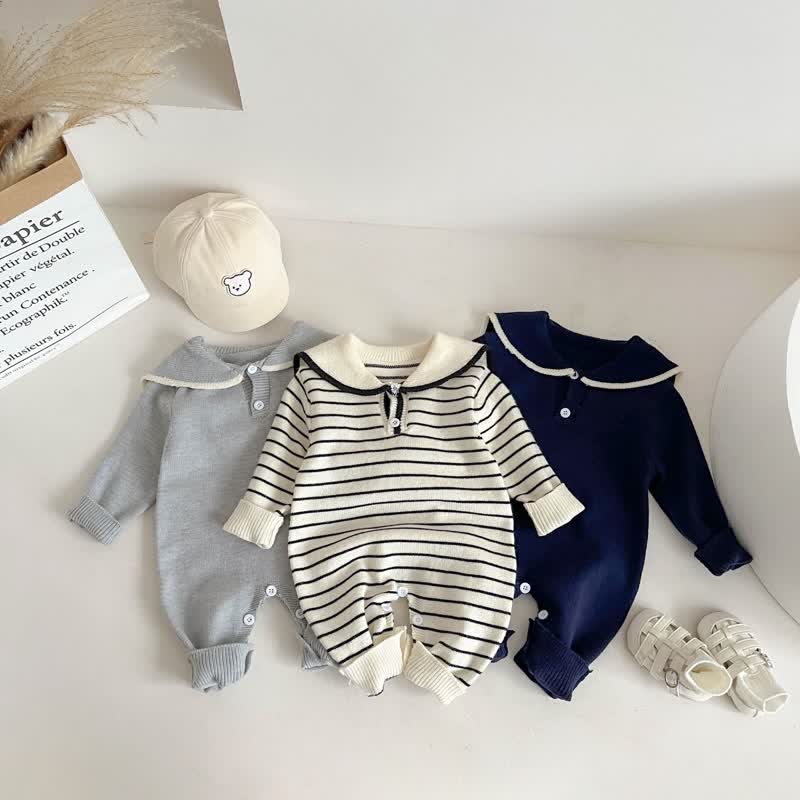 Baby Navy Collar Knit Romper