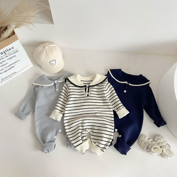 Baby Navy Collar Knit Romper