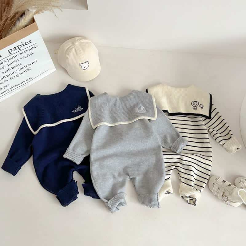 Baby Navy Collar Knit Romper