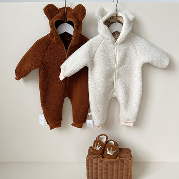 Baby Bear Ear Hooded Lambswool Romper