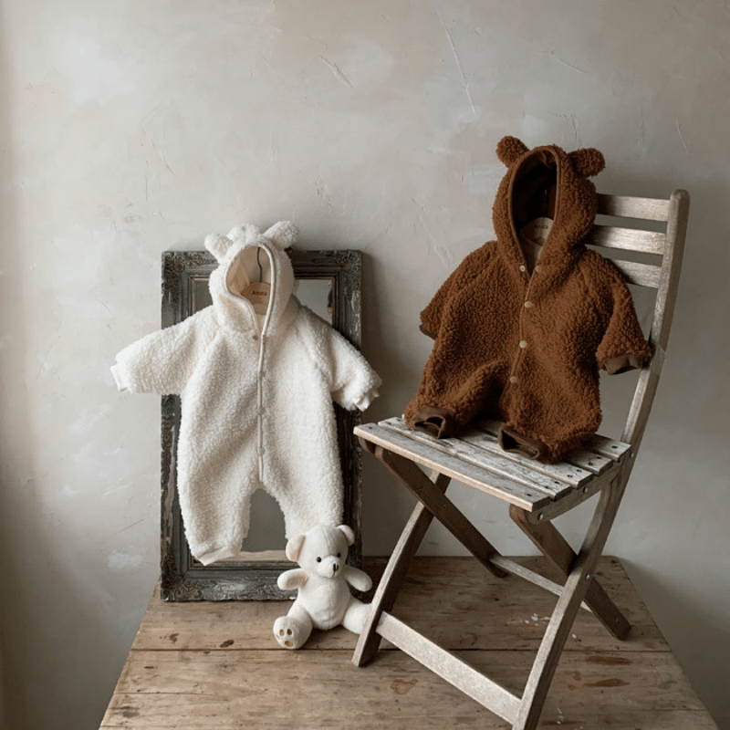 Baby Bear Ear Hooded Lambswool Romper