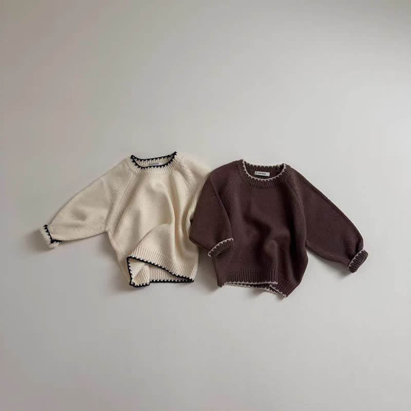 Baby Solid Color Pullover Crew Neck Sweater