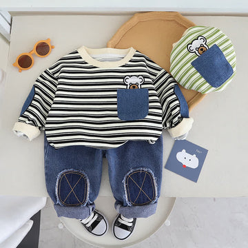 Toddler 2-Piece Striped Pocket Bear Set