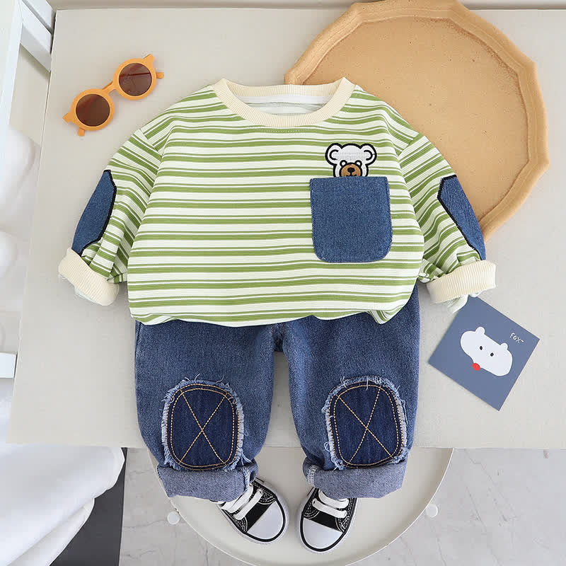 Toddler 2-Piece Striped Pocket Bear Set