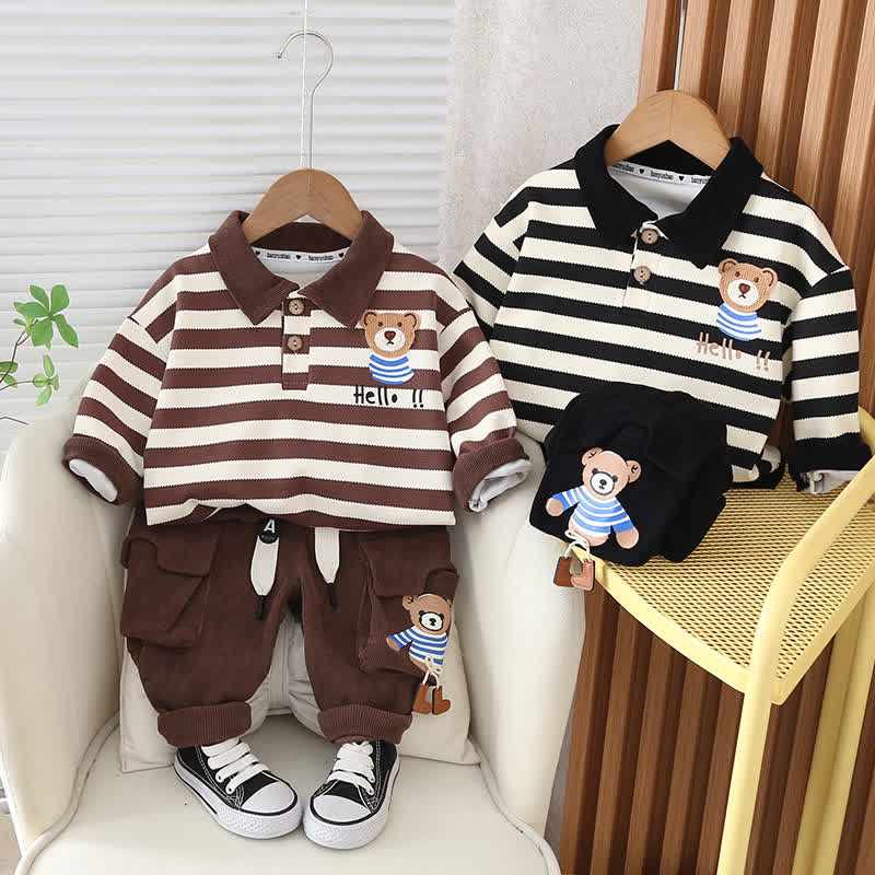 HELLO!! Baby 2-Piece Striped Bear Polo Set