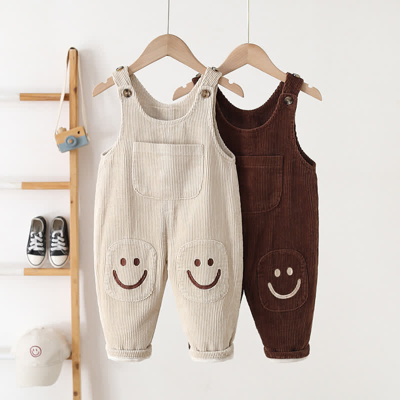 Toddler Fleece Lined Smile Patch Corduroy Overalls