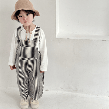 Toddler Loose Vertical Striped Black Overalls