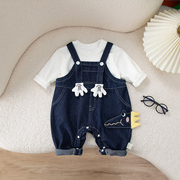 Baby 2-Piece Crocodile Denim Overalls Set