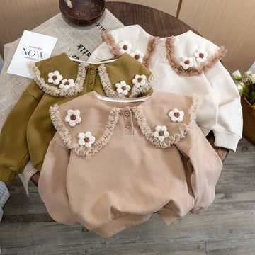 Kid Girl Floral Doll Collar Sweatshirt