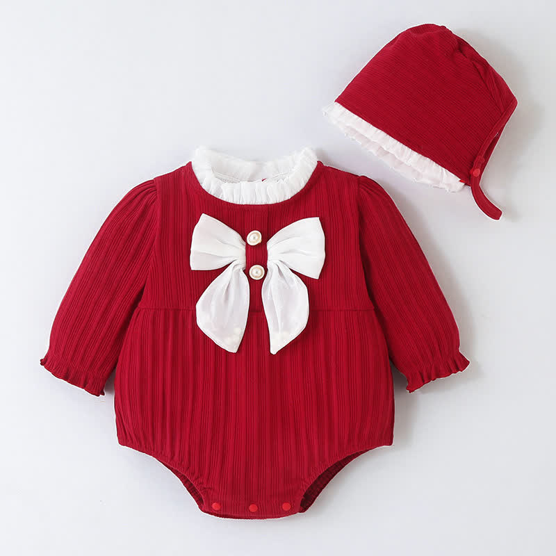 Baby Bow Ribbed Bodysuit with Hat