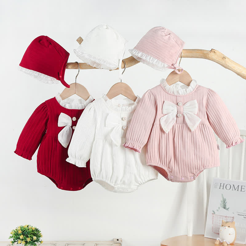 Baby Bow Ribbed Bodysuit with Hat