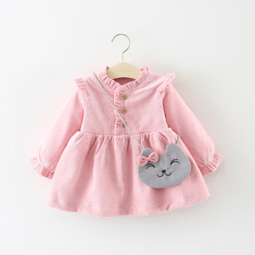 Baby Toddler Simple Dress with Cat Bag