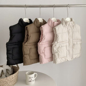 Kids Solid Color Cotton Padded Vest Jacket