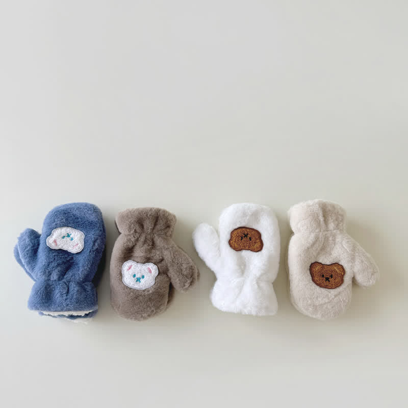 Toddler Warm Fleece Bear Patch Gloves