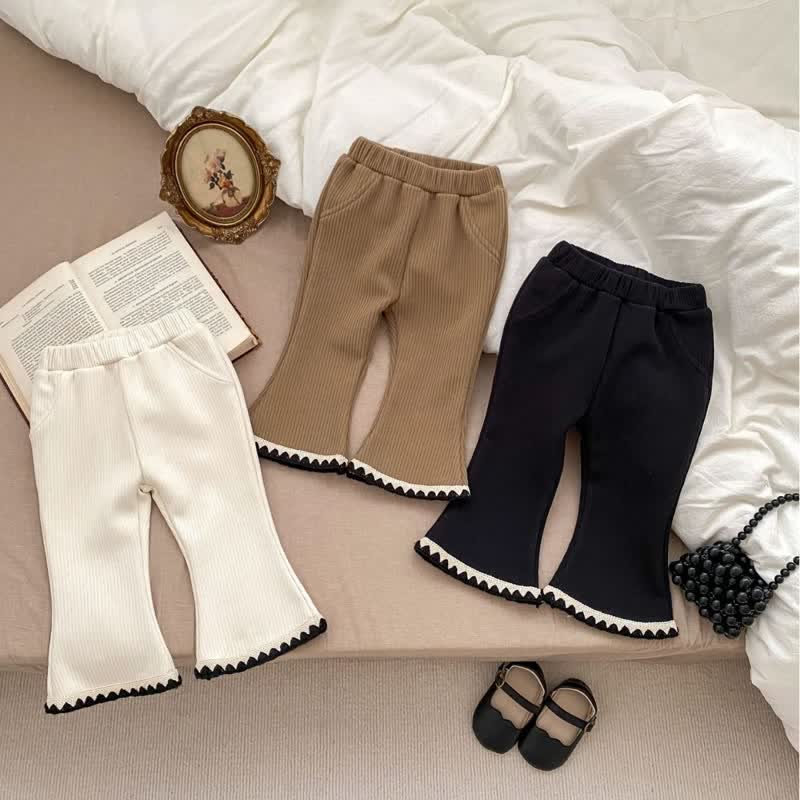 Baby Girl Ribbed Lace Bell-bottomed Pants