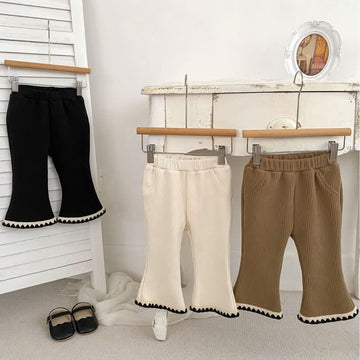 Baby Girl Ribbed Lace Bell-bottomed Pants