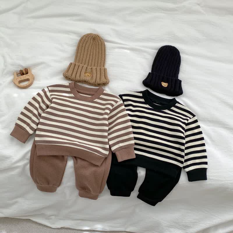 Baby 2-Piece Striped Waffle Sweatsuit Set