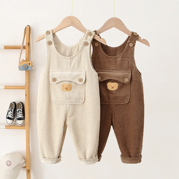 Toddler Corduroy Lovely Bear Patch Overalls