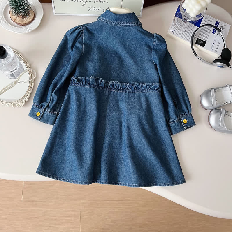 Toddler 3D Flower Blue Denim Dress