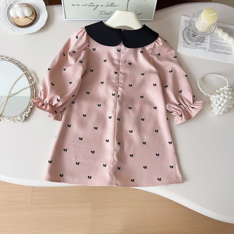 Toddler Lapels Bows Pocket Pink Dress