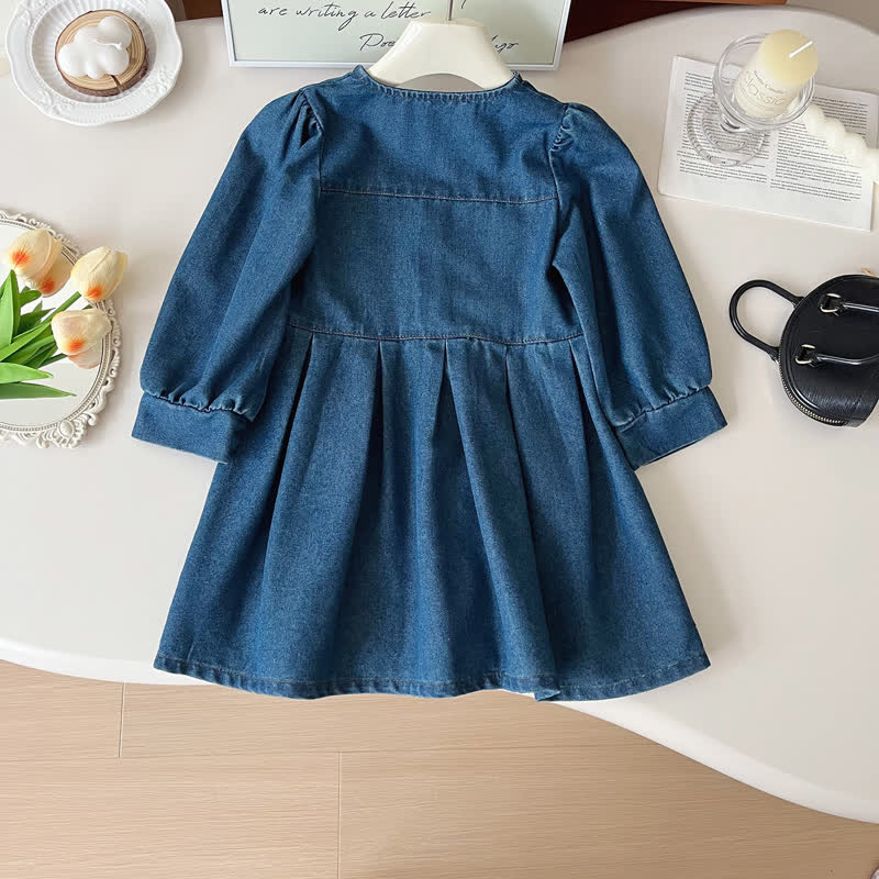 Toddler Elegance Denim Blue Button Dress