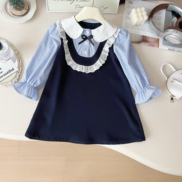 Toddler Sweet Fake 2Pcs Blue Dress