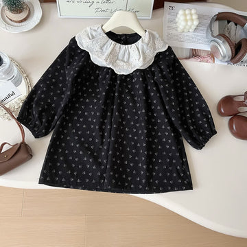 Toddler Black Retro Little Flower Dress