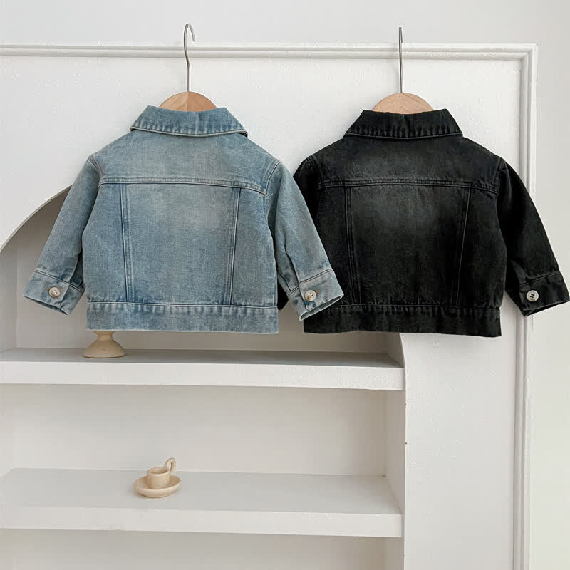 Kid Solid Color Vintage Denim Jacket